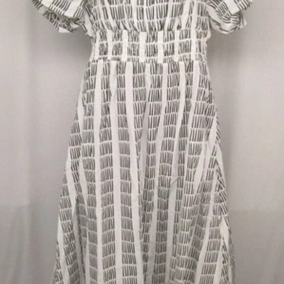 NEW MAEVE Womens Midi Dress White/Black Puff Sleeve Square Neck Smocked - Picture 8 of 8